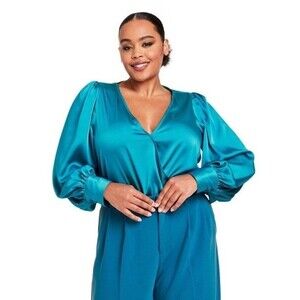 Sergio Hudson Target Turquoise Blouse Bodysuit Size Large - NWT
